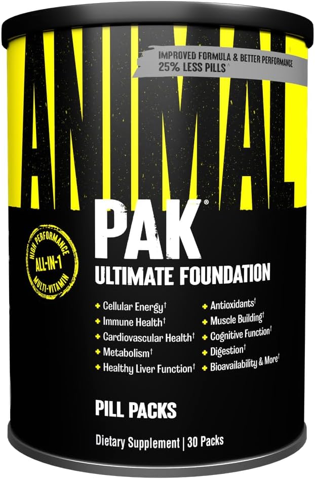 Pak animal - Multivitamines pratiques pour les hommes et les femmes Conditionnement quotidien de vitamines et suppléments tout-en-un - Zinc, vitamines C, B, D, acides aminés et immunosupport - Performance nutritionnelle sportive - 30 Compte