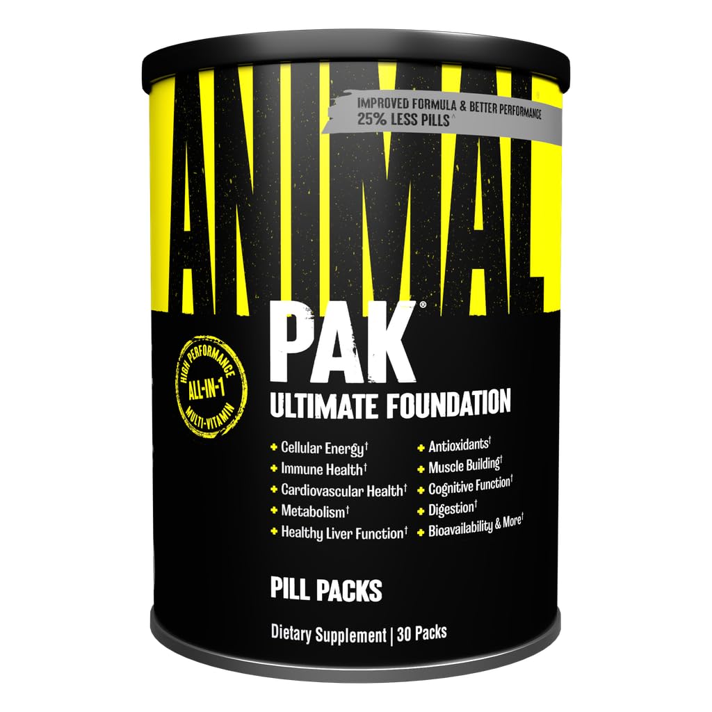 Pak animal - Multivitamines pratiques pour les hommes et les femmes Conditionnement quotidien de vitamines et suppléments tout-en-un - Zinc, vitamines C, B, D, acides aminés et immunosupport - Performance nutritionnelle sportive - 30 Compte