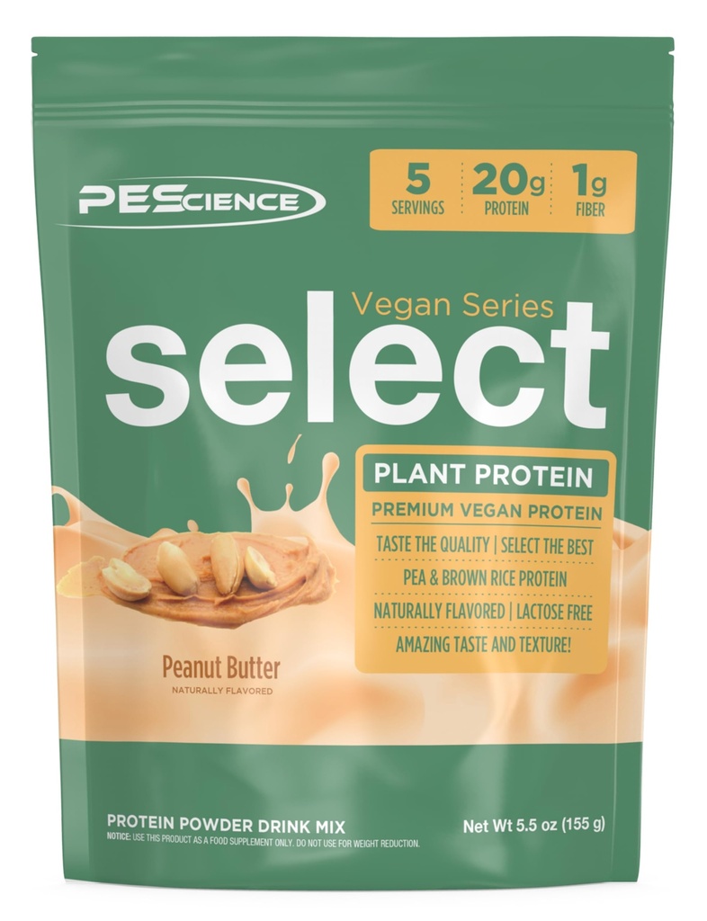 PEScience Select Poudre de protéines végétales, Poudre de protéines végétales, goût incroyable, texture lisse, mélange de riz d'arachide et de brun, sans lait, sans lactose, sans gluten - beurre d'arachide, 5 portions