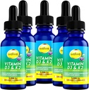 Vitamine liquide D3 K2 gouttes 5000 UI - végétalien, sans goût, sans odeur, sans soja, sans gluten, sans OGM, 1000 UI par goutte, augmente les niveaux d'énergie et le système immunitaire, soutient la santé cardiaque (5 Pack)