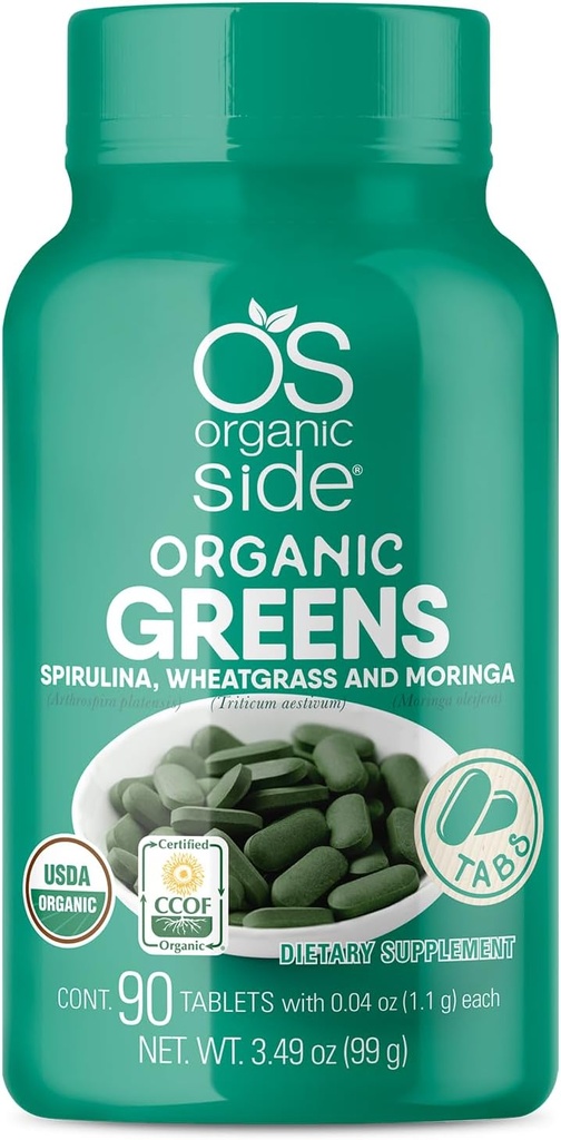 Verts organiques (spiruline, blé et moringa) 90 comprimés - riches en vitamines et minéraux - Super Greens 1100 mg - certifié USDA - non OGM - végétalien