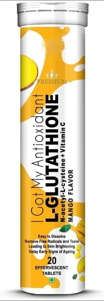 L-Glutathione 600mg with Mango Flavour | Helping for Glowing Skin, Antioxidants, Skin Lightening,Pigmentation, | Tan Reduce for Men & Women- 20 Effervescent Tablets