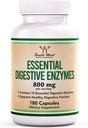 Enzymes digestifs - 800mg Mélange des 10 enzymes digestives et pancréatiques les plus essentielles (amylase, lipase, bromelain, lactase, papaine, protéase, cellulase, maltaise, invertase) par Double Wood