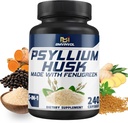 BMVINVOL Psyllium Husk Capsules Supplément de fibre avec Fenugreek, Turmeric, Ginger, Black Pepper - Support Système digestif, Santé intestinale - 240 Compte pour 4 mois d'approvisionnement