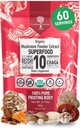 Extrait de Poudre de Champignon Biologique - Superfood 10 Supplément 14x Stronger 100% Pure USDA Immunity Booster- Reishi, Chaga, Cordyceps, Shiitake, Lions Mane, Turkey Tail et plus encore. Ajouter au café/thé 60 grammes