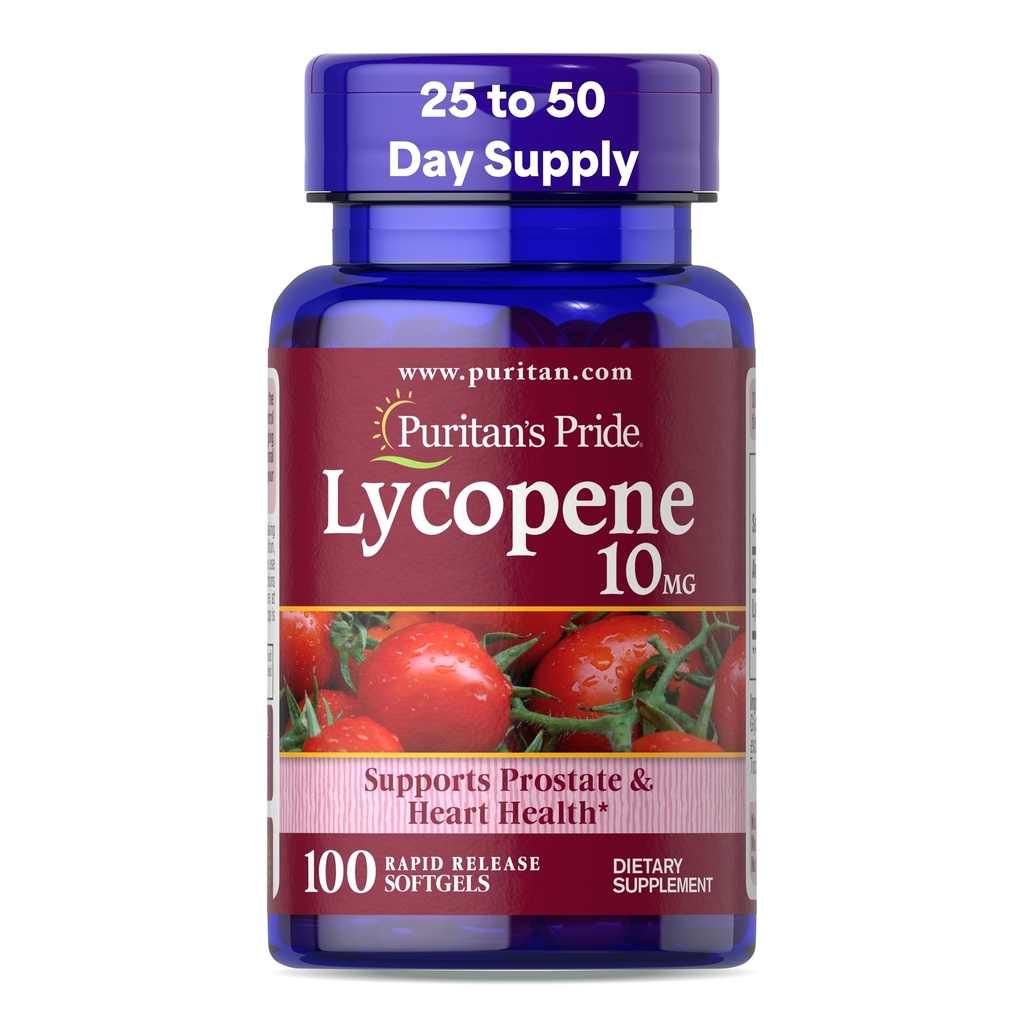 Puritan's Pride Premium Lycopène 10mg, complément alimentaire pour la prostate, l'antioxydant, la santé cardiaque et le soutien de la santé globale, 100 softgels à libération rapide