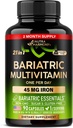 Multivitamine bariatrique - Suppléments en fer de 45 mg - Fabriqués aux États-Unis - pour les femmes et les hommes - Vitamines essentielles tout-en-un, 21 - Soutien des manches gastriques - Sans sucre, gluten et soja - 90 capsules, une fois par jour