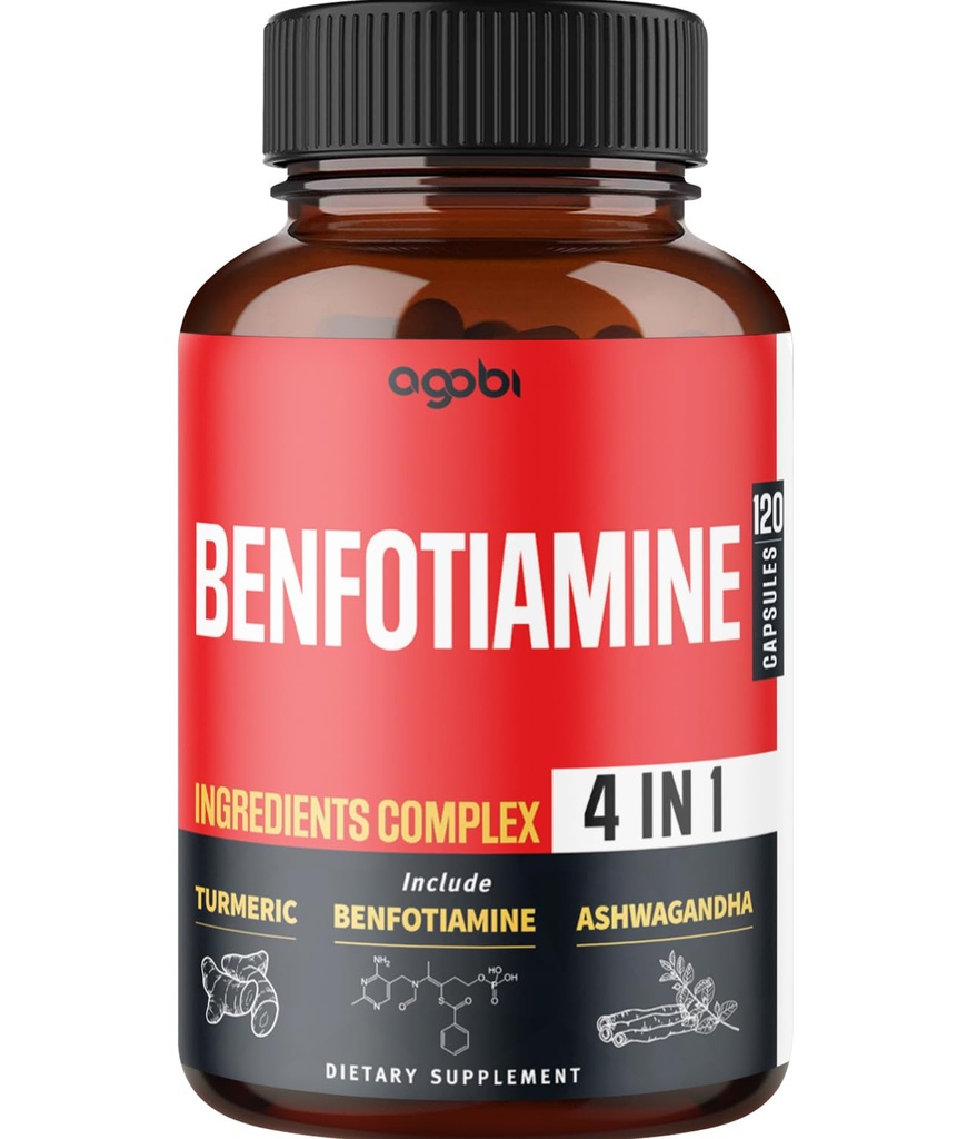 agobi 4in1 Supplément de Benfotiamine - 2 mois pour la digestion, la production d'énergie et l'immunum - Plus Curcumine curcumine curcumine racine, ashwagandha racine et biologique Gymnema Sylvestre - 120 capsules