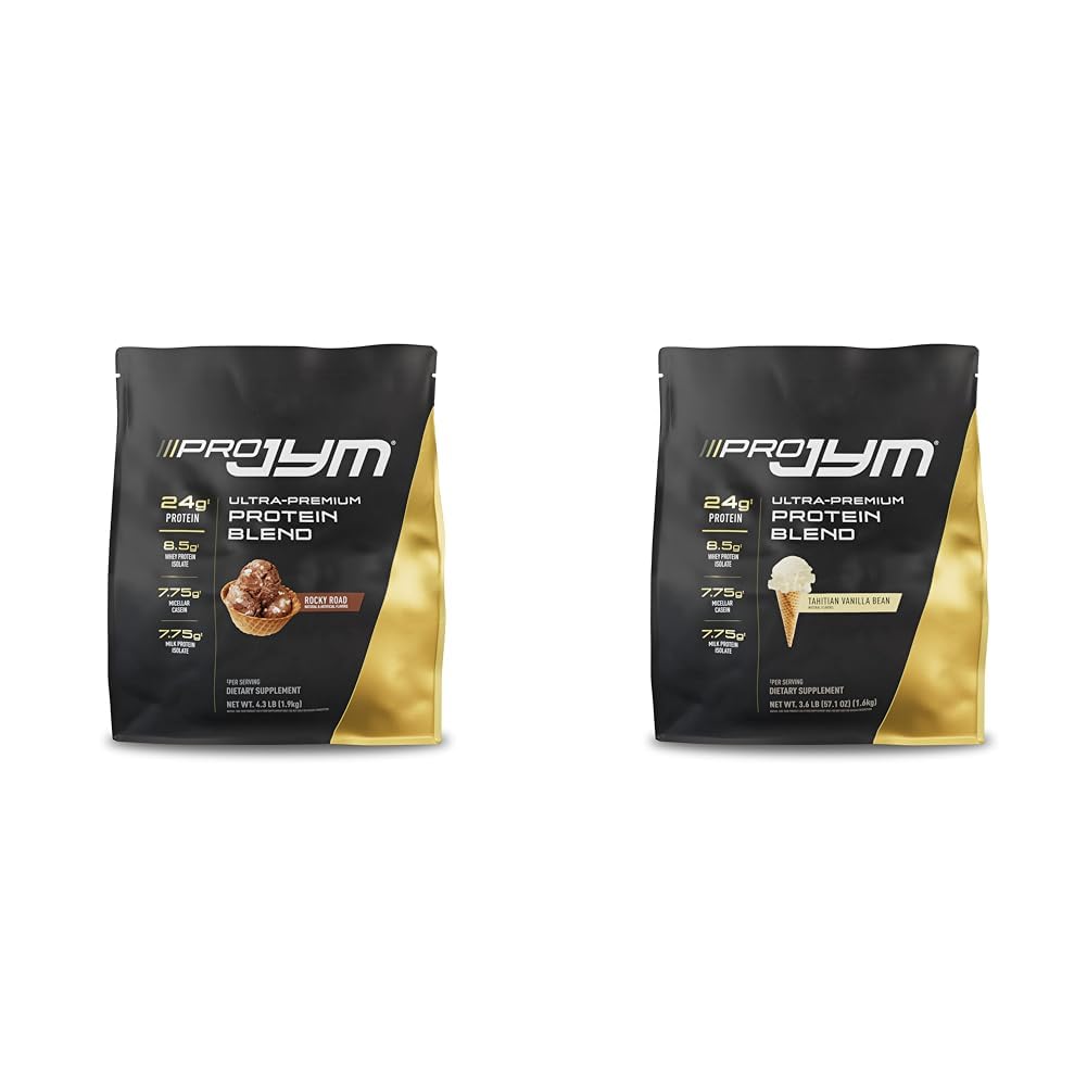 Mélange de poudre de protéines Pro JYM avec des isolats de lactosérum, de caséine, de lait et d'oeuf - Rocky Road & Tahitien Vanilla Flavors, 4.3lb & 45 portions