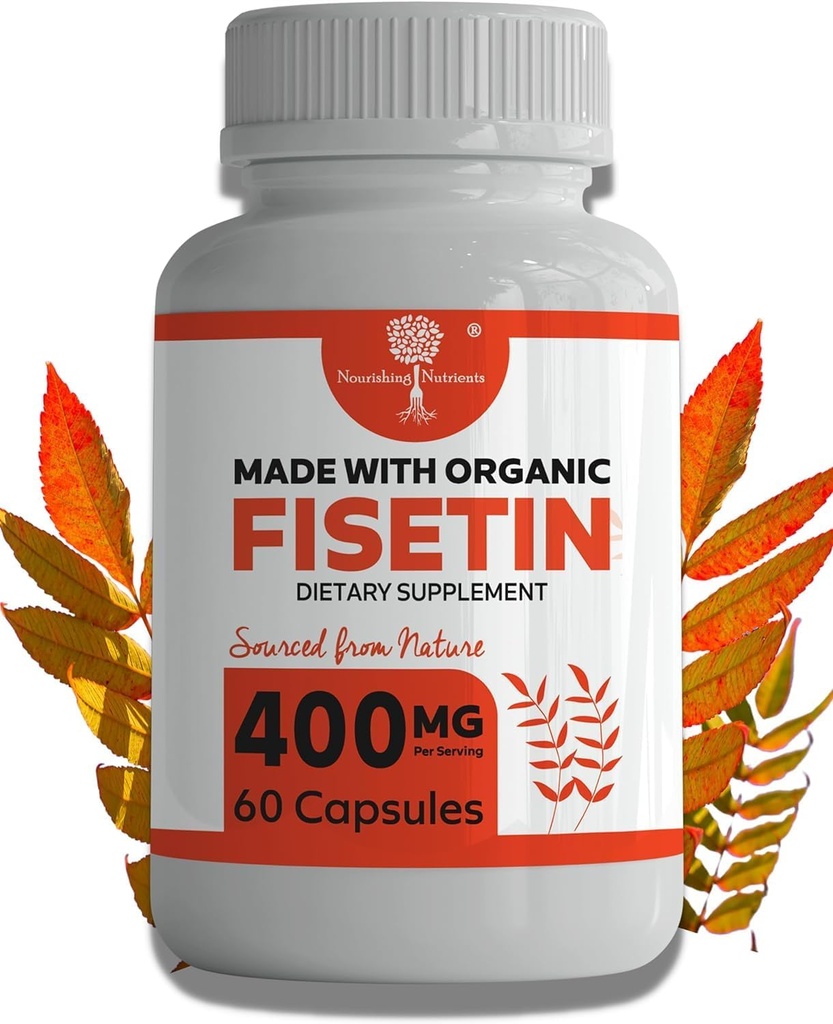 Capsules de supplément de fisétine biologique 400mg -4X Plus fort- Bioflavonoïde naturel semblable à Apigenin, Quercetin, Lutéolin - Activateur sénolytique peut soutenir la santé du cerveau, et la défense de l'âge