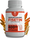 Capsules de supplément de fisétine biologique 400mg -4X Plus fort- Bioflavonoïde naturel semblable à Apigenin, Quercetin, Lutéolin - Activateur sénolytique peut soutenir la santé du cerveau, et la défense de l'âge