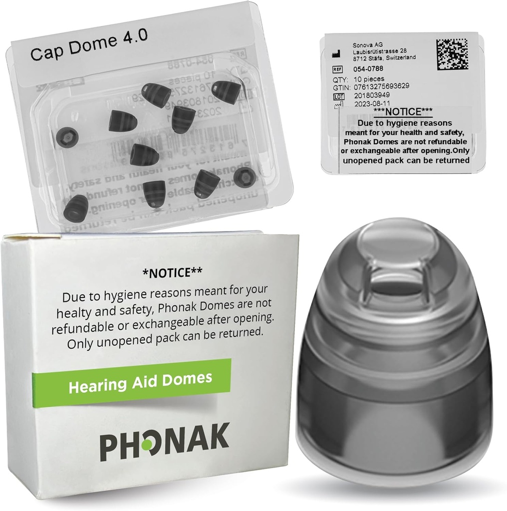 Phonak Cap 4.0 Dome XSmall (0,18 pouces=4,5mm) -Venue OEM Suisse Remplacement par Sonova, Domes d'aide auditive pour les tailles d'oreilles très étroites- 1 Pack / 10 Domes Total