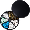 Organisateur de pilules avec 6 compartiments - Heavy Duty Metal Daily Pill Case, grand porte-conteneur de pilules, distributeur de médicaments imperméable boîte à pilules pour supplément de vitamine Médecine Huiles de poisson, 0.38lb, noir