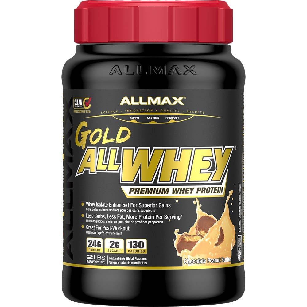 ALLMAX Nutrition Or ALLWHEY, beurre d'arachide au chocolat - 2 lb - 24 grammes de protéines par scoop - sans gluten, faible teneur en glucides et faible teneur en sucre - Env. 30 portions