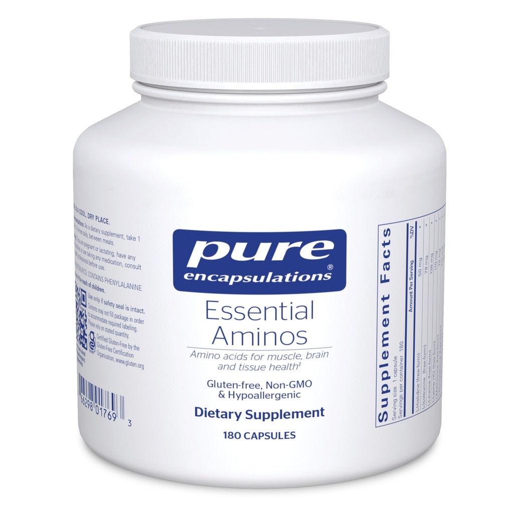 Encapsulations pures Acides aminés essentiels - Soutien et santé de la récupération musculaire* - avec Leucine, Thréonine et Tryptophane - 180 Capsules