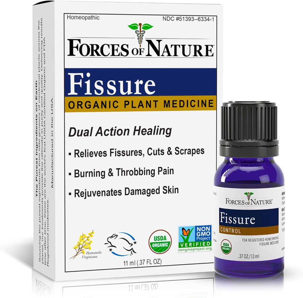 Forces of Nature Fissure Control, Organic Homeopathic Treatment with Witch Hazel for Anal Fissures, Hemorrhoid Related Irritation & Discomfort, Fast, Natural Topical Relief, 0.37 FL OZ