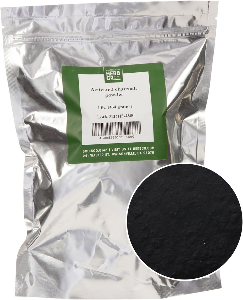 MONTÉREY BAY HERB CO. Poudre activée de charbon de bois pour soins corporels, masques visage, dentifrice (1lb)