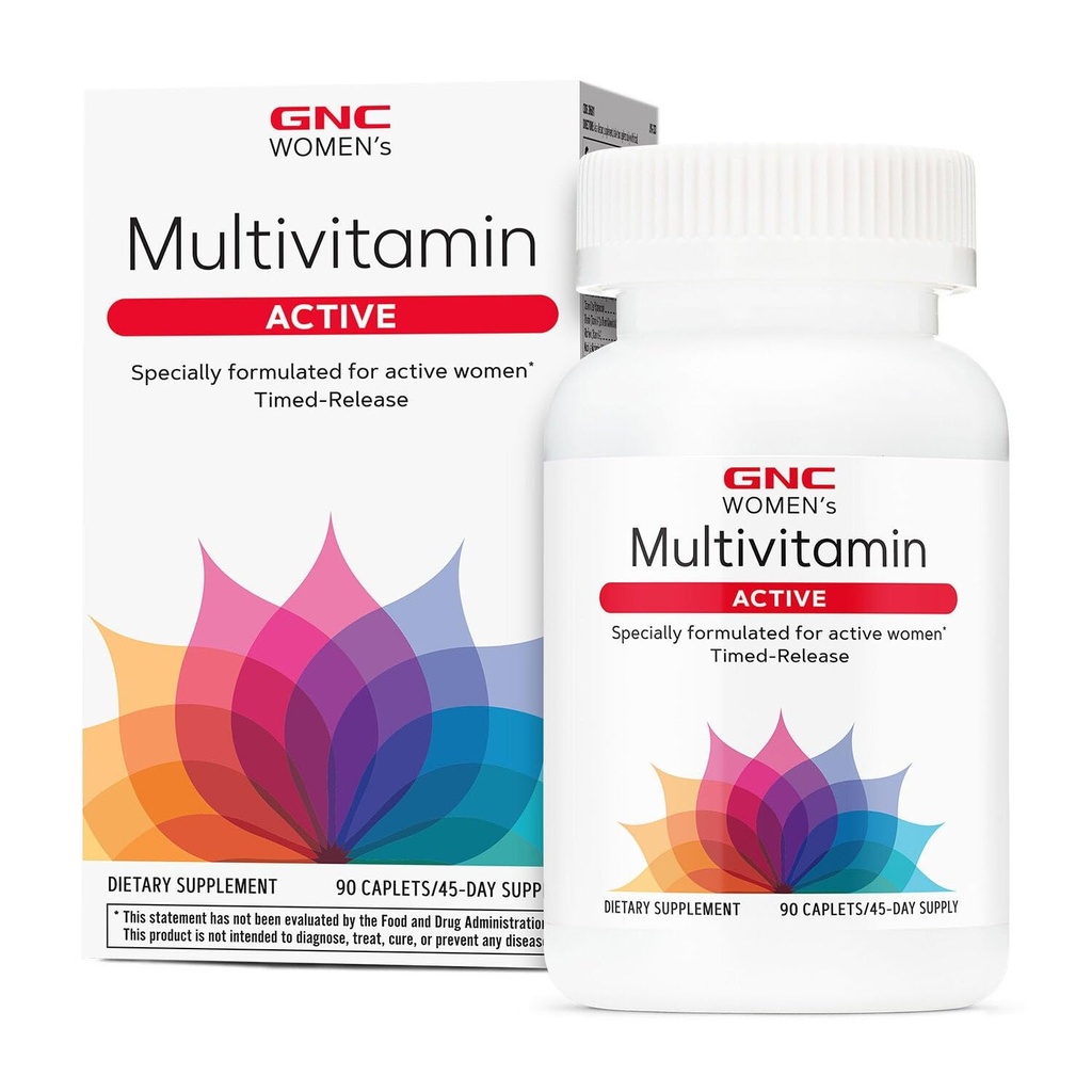 Femmes GNC Multivitamines actives prouvées cliniquement pour la nutrition, la récupération d'exercice, la production d'énergie, la santé osseuse, la beauté, l'immune, la biotine, le fer, le zinc, 90 Caplets