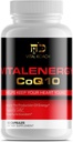 Vitalenergy CoQ10 Ubiquinone 200mg, 30 Capsules, soutient la santé cardiovasculaire, la production d'énergie cellulaire et l'antioxydant, blanc/rouge/noir
