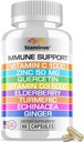 8 en 1 Immune Support avec Quercetin Zinc 50mg Vitamine C 1000mg Vitamine D3 5000 UI et Elderberry Echinacea Ginger pour Adultes Enfants - VIT D Supplément Capsules de Veg