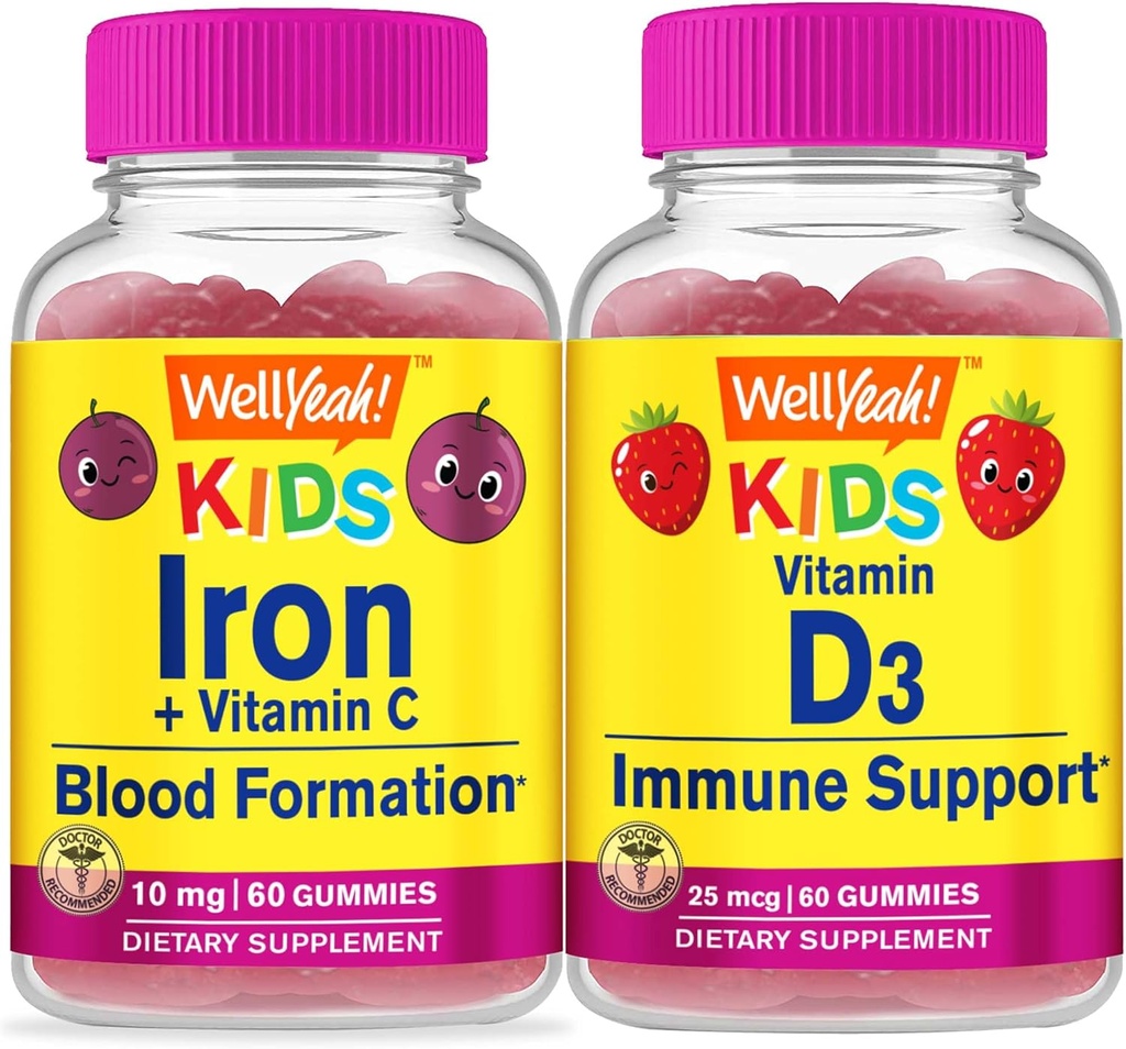 Eh bien oui Fer + Vitamine C Enfants + Vitamine D3 Enfants, Gommies Bundle - Grande dégustation, supplément de vitamine, sans gluten, sans OGM, gommy à croquer