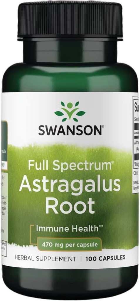 Swanson Astragalus Racine - Supplément à base de plantes Promouvoir le système immunitaire Support - Formule naturelle pour soutenir la santé du coeur et du foie - (100 capsules, 470mg chacune)