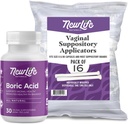 NewLife Naturals Acide borique Suppositoires vaginales 600mg (30 Pack) avec 16 Applicateurs - pour l'équilibre du pH, la santé féminine et le bien-être intime - Fabriqué aux États-Unis