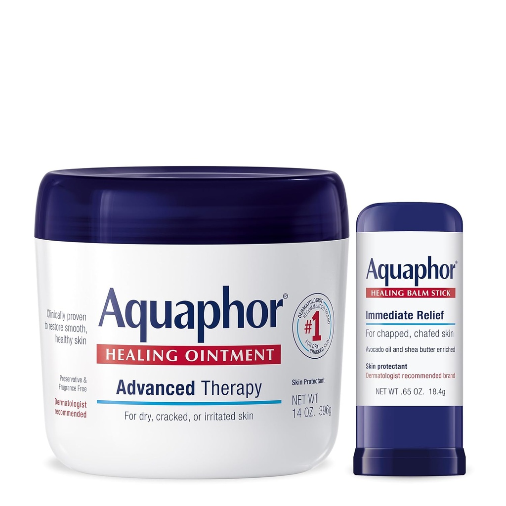 Aquaphor thérapie avancée onguent de guérison protecteur de la peau (14 Oz) + bâton de guérison avec huile d'avocat et beurre de karité (0.65 Oz)