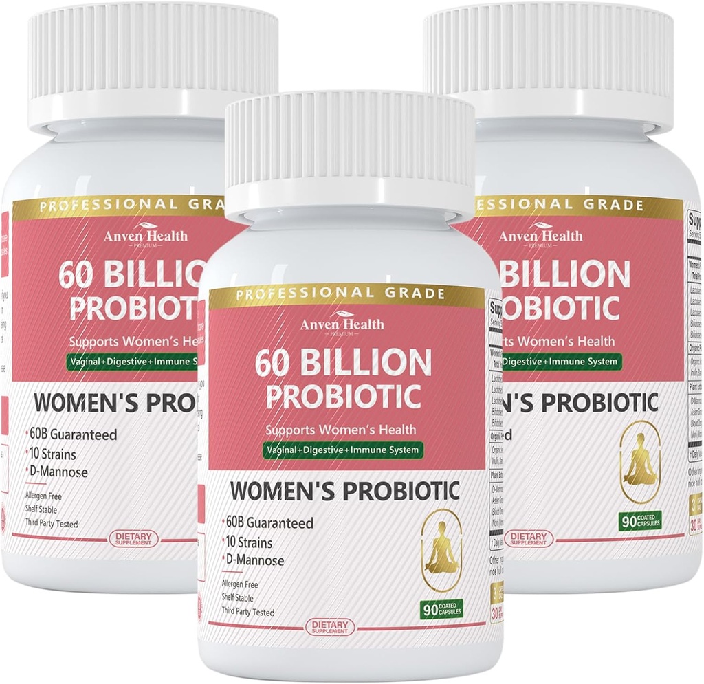 Probiotiques et prébiotiques pour les femmes pH Balance et santé digestive - 60 milliards de probiotique vaginal avec canneberge et D-mannose pour Gut, Urinaire, Santé immunitaire, Vegan et non-OGM