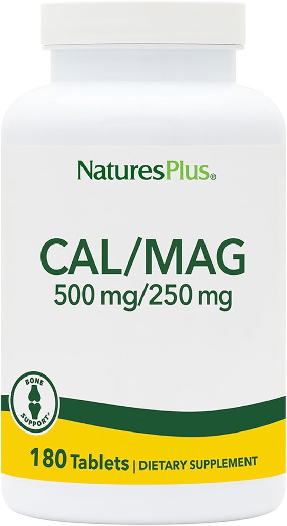 NaturesPlus Cal/Mag - 180 comprimés végétariens - 500 mg de calcium, 250 mg de magnésium - soutient la production d'énergie et le bien-être global - 180 portions
