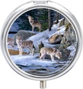 Petite boîte à pilules de voyage, boîte ronde à pilules en métal pour la chasse à la poche, 3 compartiments Portable Pill Holder, mini-organisateur de pilules pour le voyage ou tous les jours - Wolf