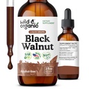 Wild & Organic Black Walnut Tincture - Cleanse & Gut Support - Black Walnut Hull Extract Supplement - Fast Absorption Liquid Drops - Add to Tea & Mix with Powder - Without Alcohol & Sugar - 2 fl oz