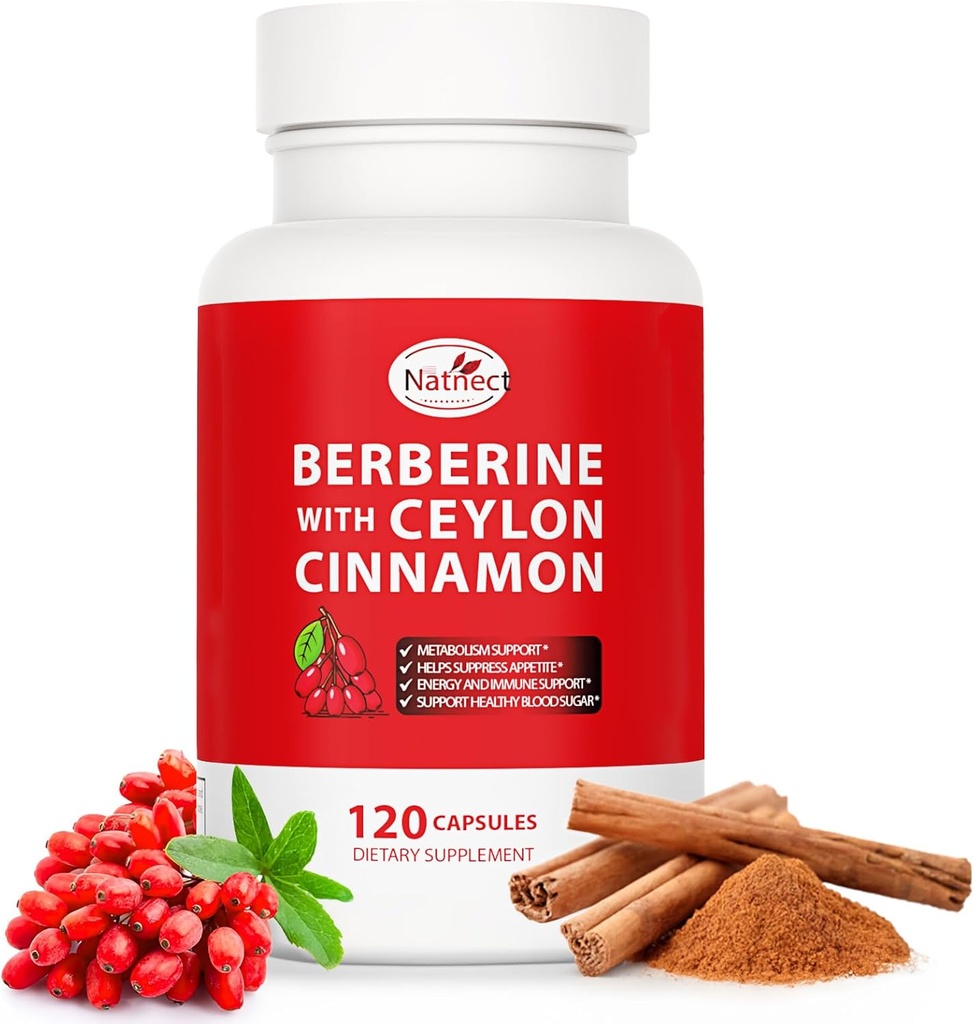 Berberine Supplement with Ceylon Cinnamon, Licorice Extract, Berberine 6X for Healthy Weight Management, Metabolism and Immune Support (120 Capsules)