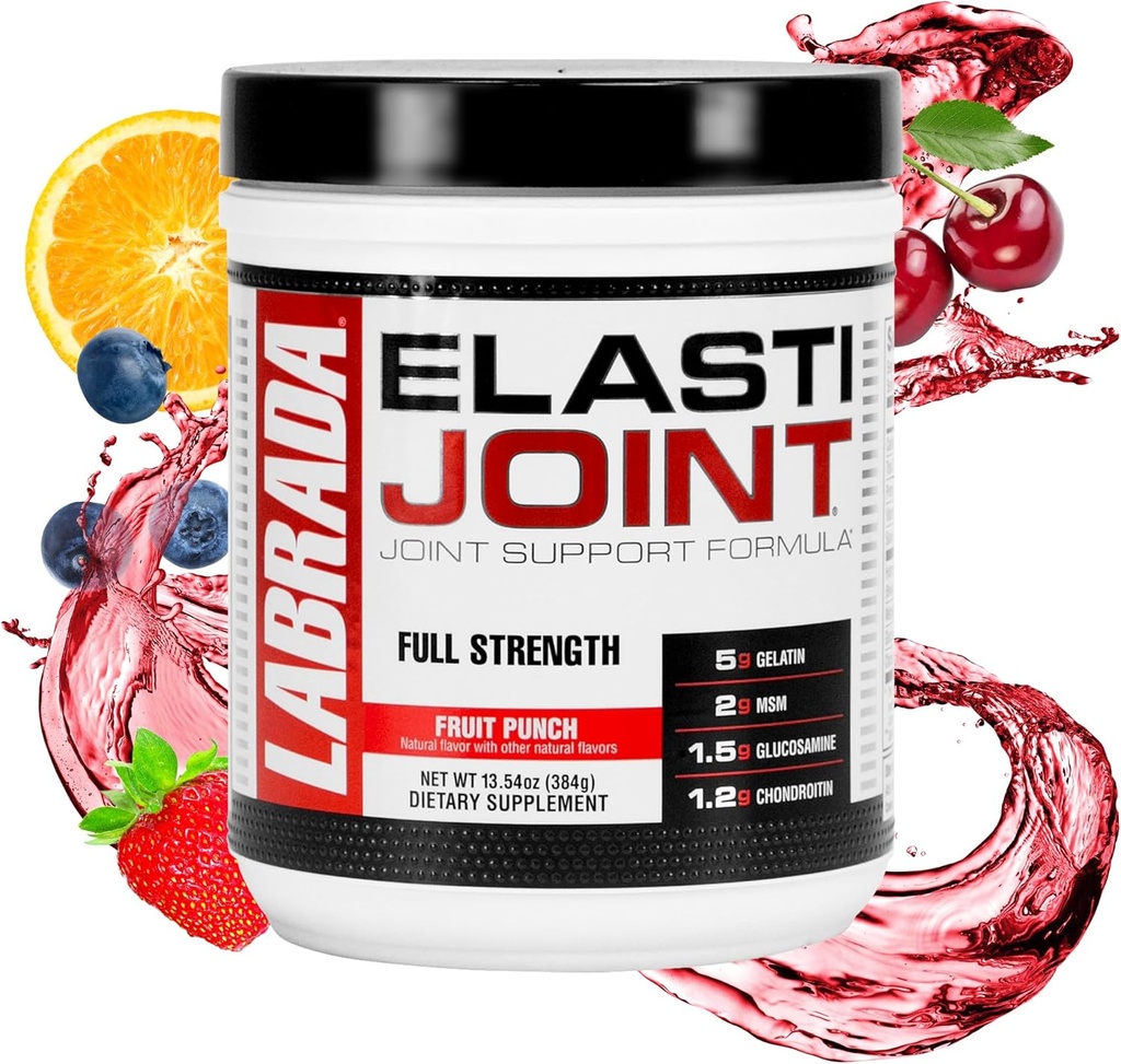 Labrada Nutrition Elastijoint, Fruit Punch, Glucosamine Joint Support Supplément Poudre pour hommes et femmes, Supplément santé avec MSM, Glucosamine Chondroitine MSM - Sans gluten