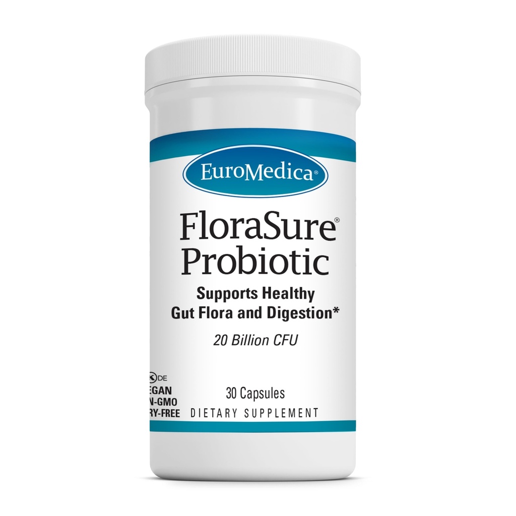 EuroMedica FloraSure Probiotic - Supplément de digestion pour l'aide contre le gonflement occasionnel et le dégazage de soutien - Supplément de soutien de santé Gut avec Bifidobacterium Bifidum - 30 capsules