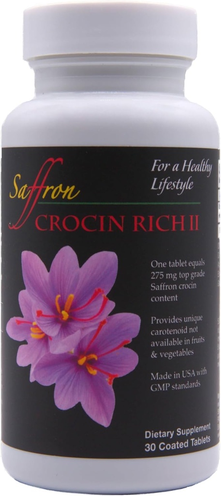 𝗖𝗿𝗼𝗰𝗶𝗻 𝗥𝗶𝗰𝗵 𝗜𝗜 – 25 mg High Purity Crocin, Key Saffron Active – Made in USA – Supports Joint, Motor & Cognitive Function, Sciatic Comfort, Balance & Brain Clarity – 30 Tablets