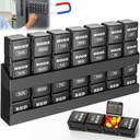 Organisateur de pilules 4 fois par jour : Boîte à pilules hebdomadaire 7 jours avec plateau magnétique - Grand compartiments Cas de pilules - Distributeur de médicaments amovibles Organisateur pour huiles de poisson Supplément de vitamines (noir)