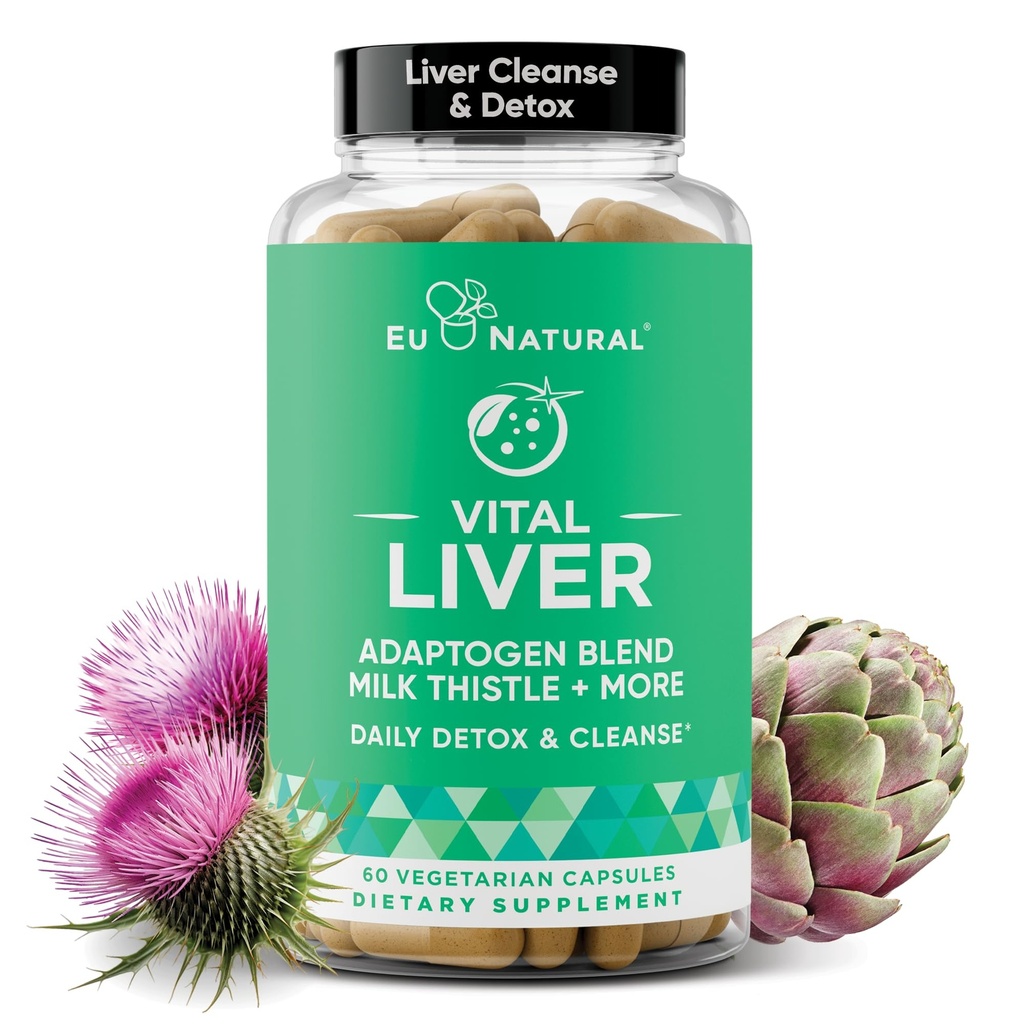 Nettoyer et réparer le foie vital - Supplément de soutien du foie 9-en-1 - Thistle de lait, extrait d'artichaut, curcuma, adaptogènes - Fonction hépatique optimale et santé digestive - 60 capsules molles végétariennes