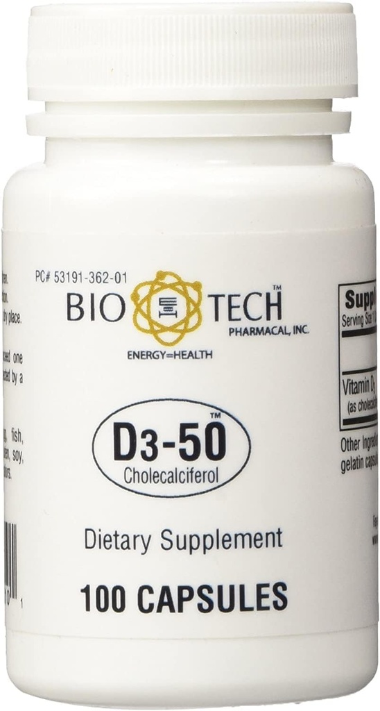 D3-50 50 000iu - Bio-Tech Pharmacal - 100 capsules - Boîte de 2