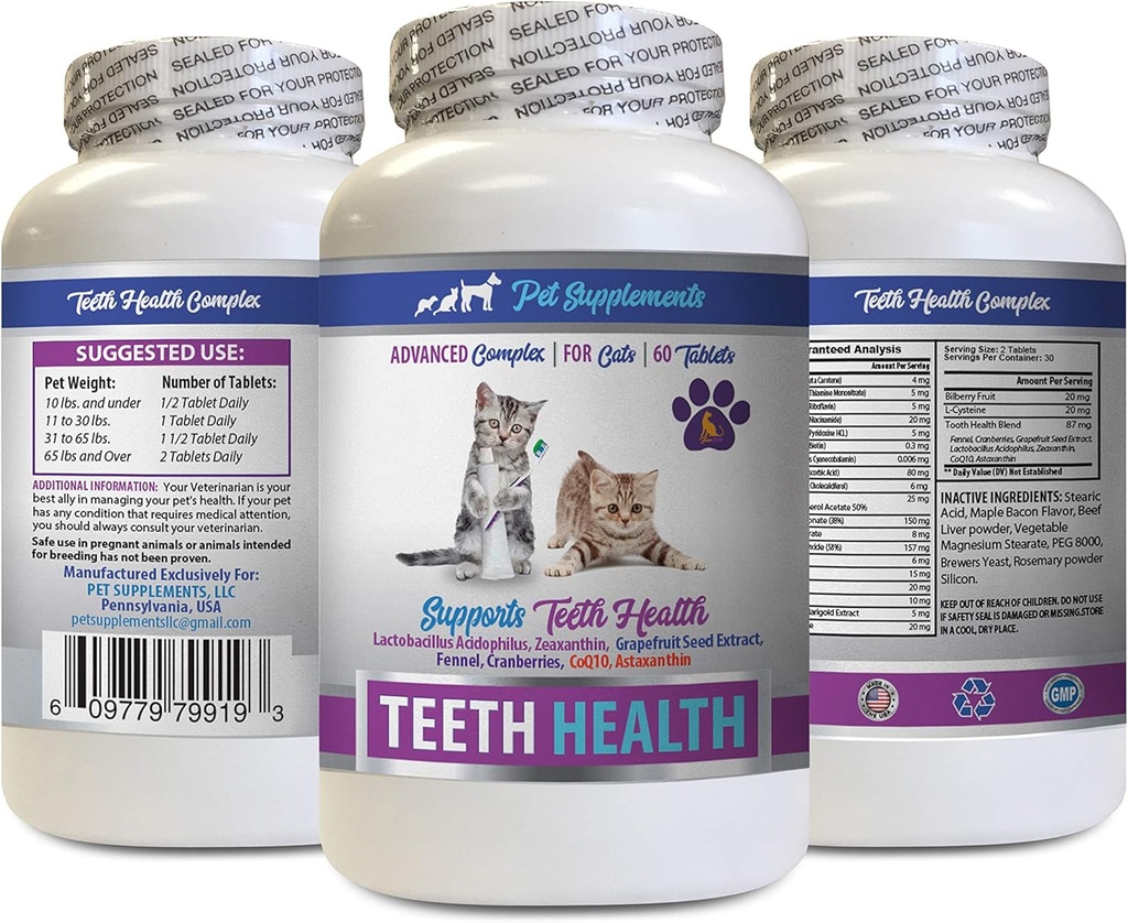 Mauvaise respiration soins pour chats - CAT Santé des dents - Complexe avancé de la bouche - Immune Boost - biotine pour chats - 1 bouteille (60 comprimés)