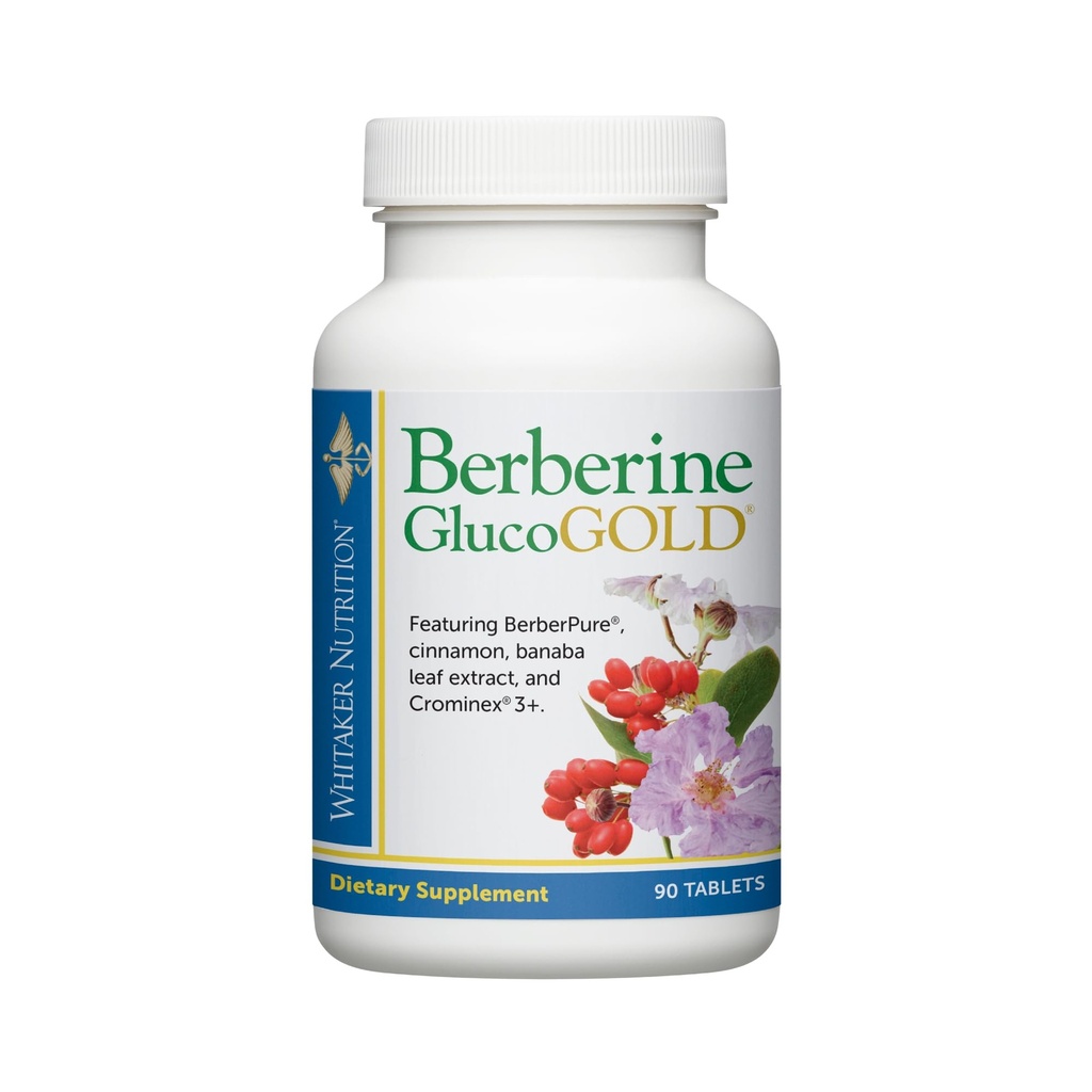 Dr WhitakerS Supplément de GlucoGold Berberine avec 1500 mg par jour de BerberPure Berberine, de cannelle concentrée, de Cromium Cromex et d'extrait de feuille de Banaba (90 comprimés)