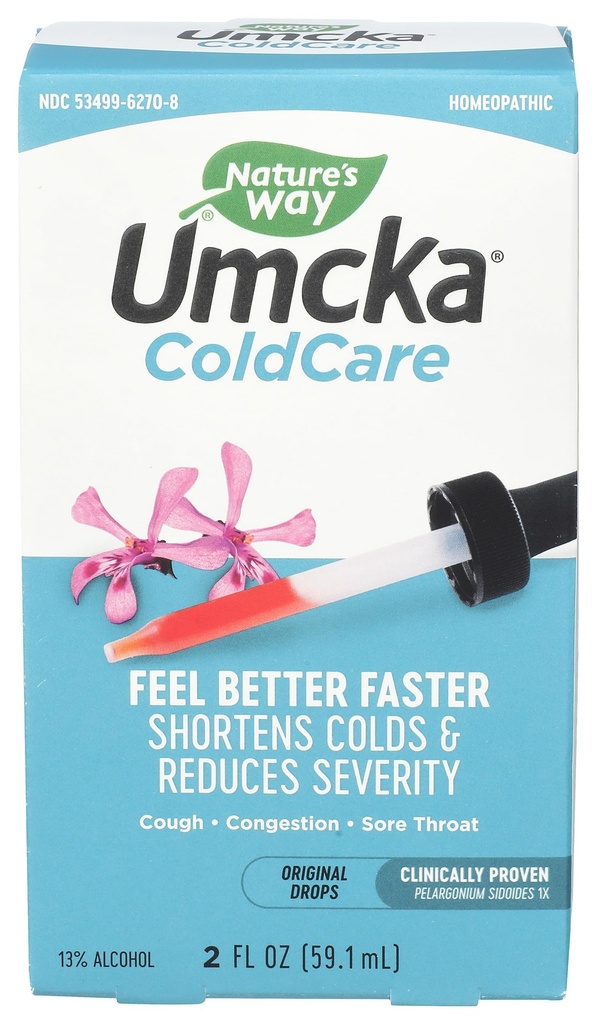 Nature's Way Umcka ColdCare homéopathique, raccourcit les rhumes, la gorge douloureuse, la toux, et la congestion, Phénylephrine libre, non somnolent, 2 Fl. Oz. gouttes