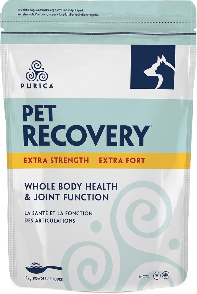PURICA Pet Recovery Extra Strength - Soutien articulaire pour chats et chiens - Glucosamine - Vitamines pour la santé articulaire. Convient pour les petites et grandes races - Transformer le bien-être de votre animal avec 1Kg de poudre