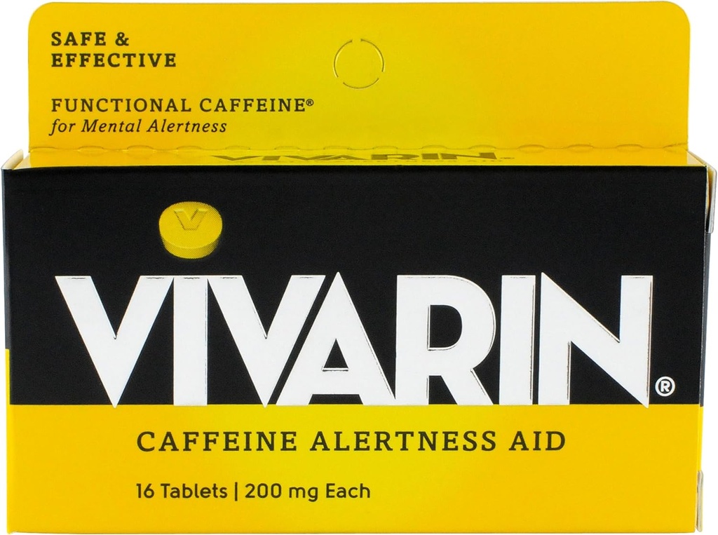 Vivarin, Caffeine Pills, 200mg Caffeine in Each Tablet, Safely and Effectively Helps You Stay Awake, Alertness Aid, Energy Supplement, 16 Tablets - 1 Pack