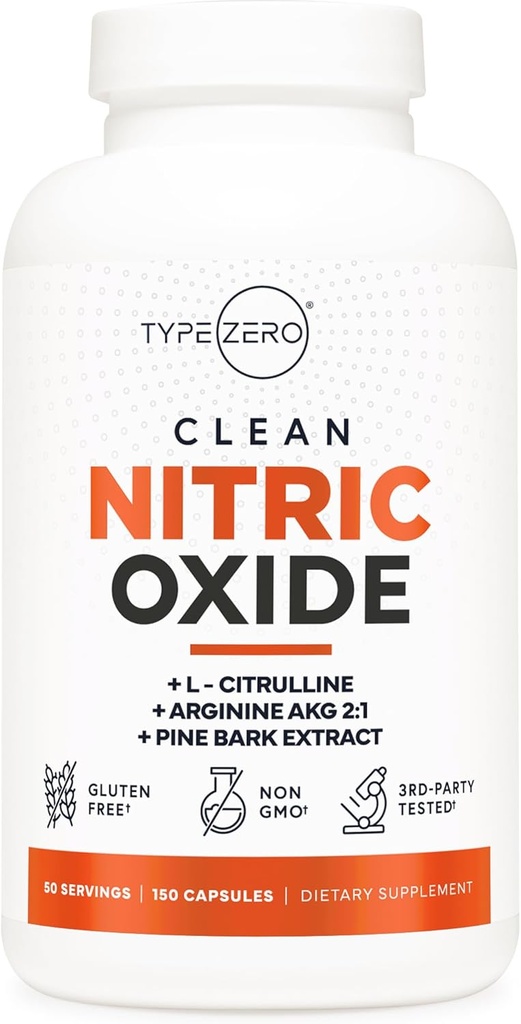 Type Zero Oxyde Nitrique 6X Booster, 150 Capsules de Véggie - Supplément Naturel - Beetroot, Arginine AKG, Citrulline, Pine Bark, Ail & VIT C