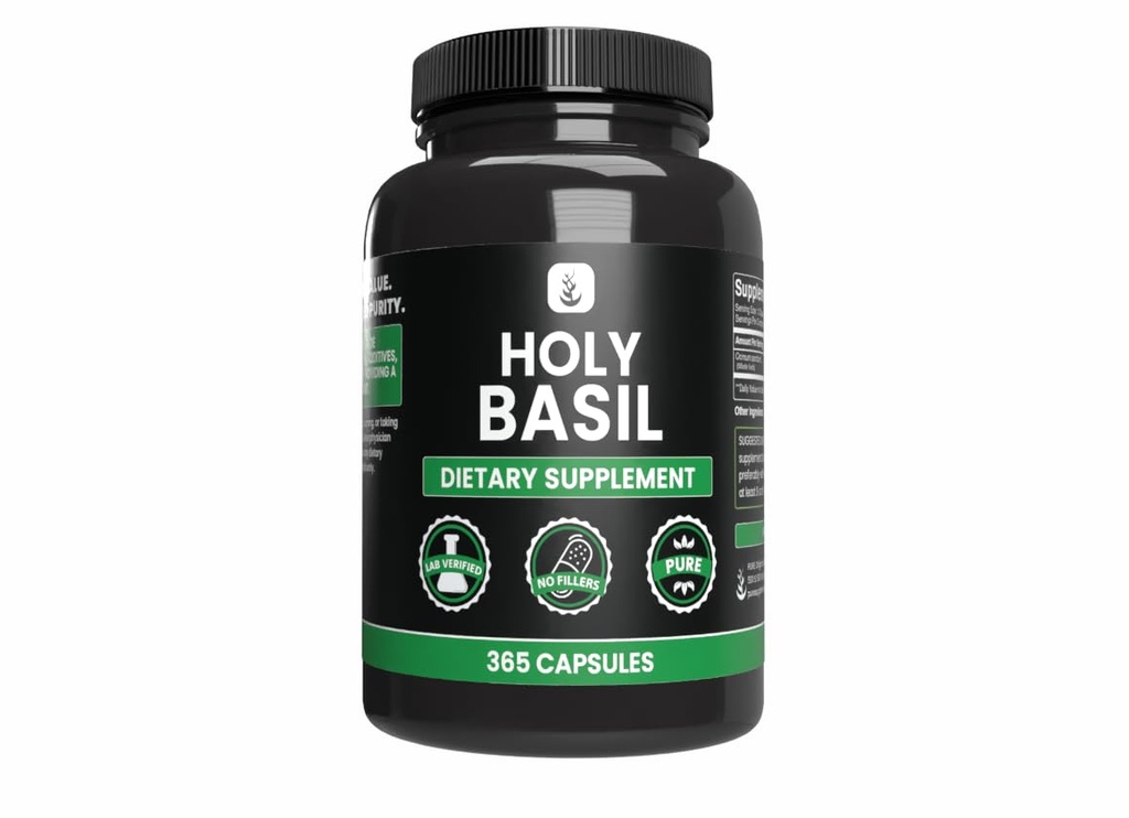 PURE ORIGINAL INGREDIENTS Holy Basil (365 Capsules) No Magnesium Or Rice Fillers, Always Pure, Lab Verified