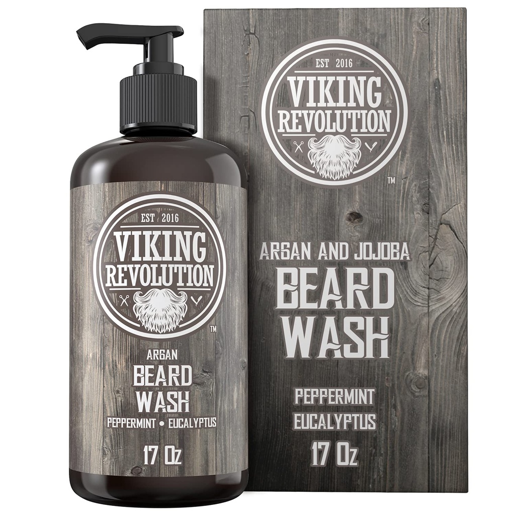 Shampooing avec huile d'argan et de jojoba - Adoucit et renforce - Menthe de poivre naturelle et Eucalyptus Scent - Shampooing avec huile de barbe (17 oz Shampoo)