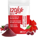 120LIFE Soutien de la pression artérielle, mélange de poudre de betterave naturelle avec poudre de grenade, supplément de canneberge, cerise de tart, Hibiscus et magnésium (28 portions) - Sans gluten, végétalien