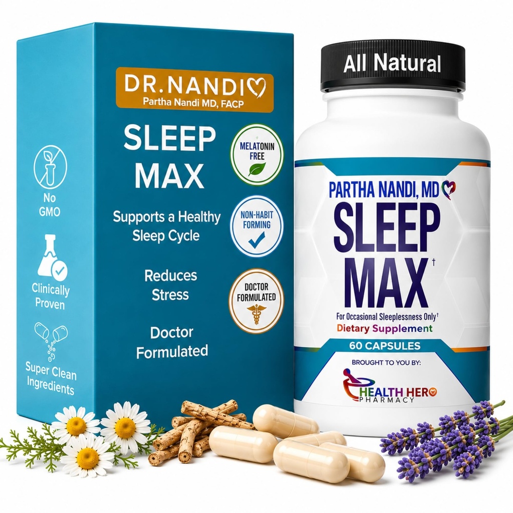 Dr. Nandis Sleep Max Natural Sleep Aid – Magnésium, GABA, 5-HTP & Taurine – REM Sommeil et supplément de sommeil profond sans mélatonine – Aide au sommeil à base de plantes végétaliennes non Habit – Non-OGM – 60 capsules