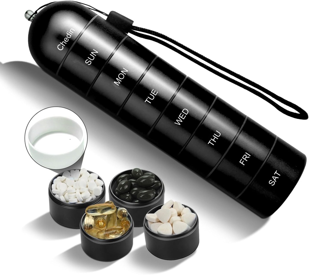 Weekly Pill Organizer, 7 Day Extra Large Capacity Pill Box Case, Pill Holder Container, Waterproof and Large Compartment for Holding Supplements, Vitamins, Fish Oil and Medicine (Black)